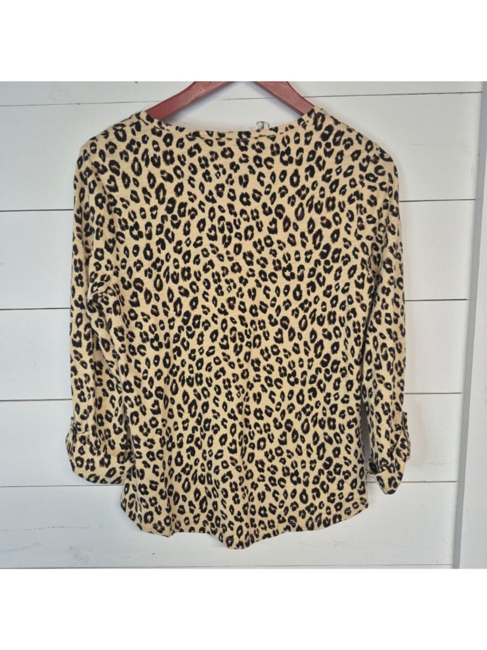 Chicos Leopard Print 3/4 Sleeve Top XS 00 Beige & Black Lightweight Cotton Blend - Picture 5 of 6